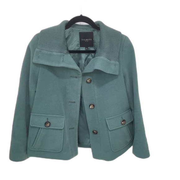 Wool Blend Talbots Women's Teal Pea Coat - Picture 1 of 4